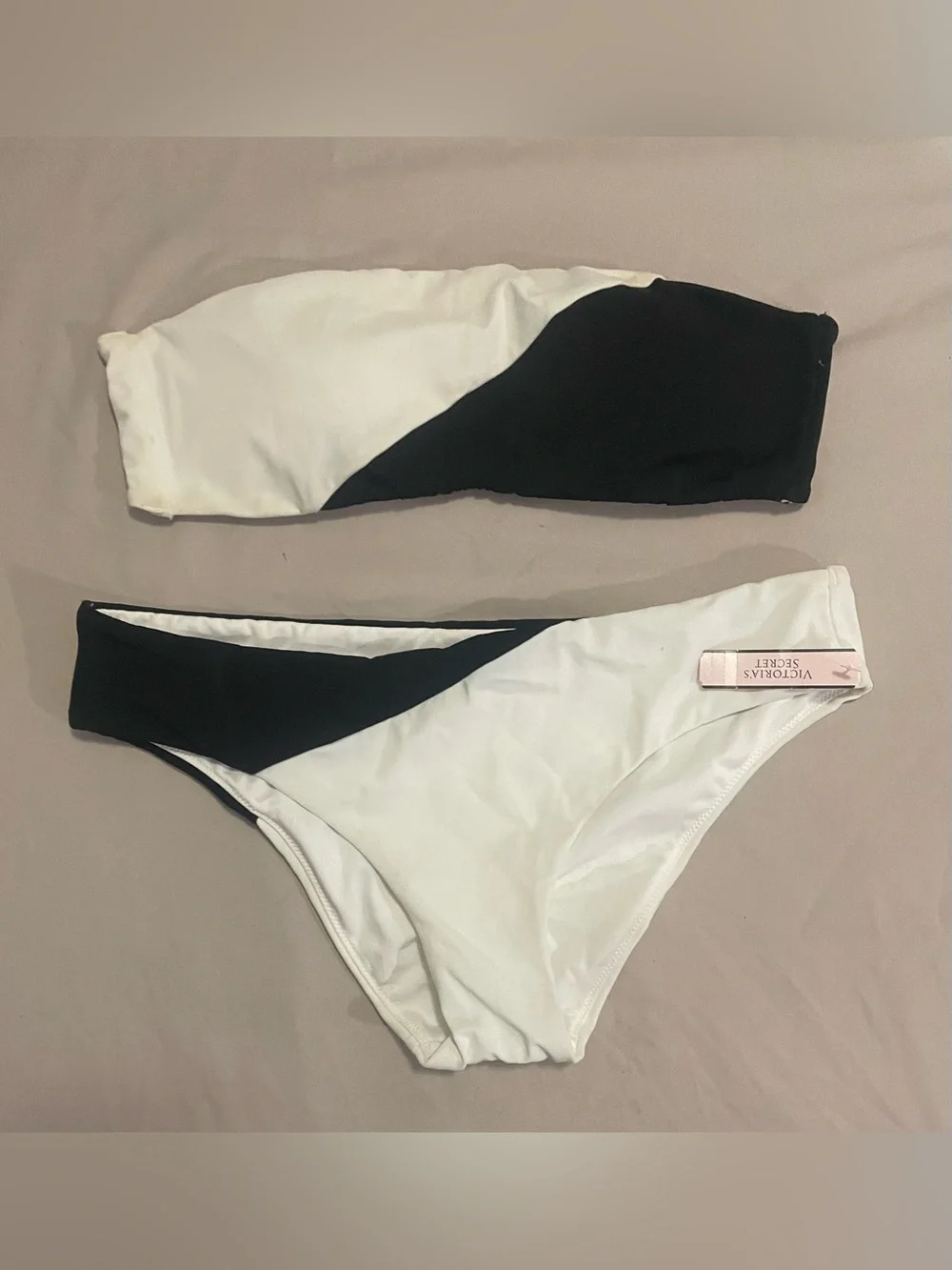 Victoria's Secret Black and White Two-Tone Bandeau Bikini Set